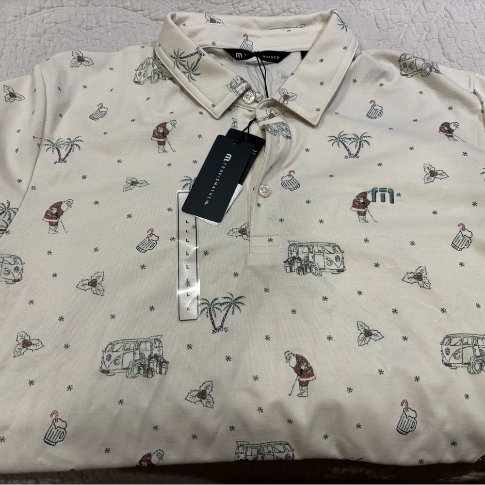 Travis Mathew Cream Patterned Polo Shirt